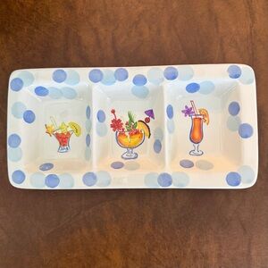 Polka Dot Ceramic Divided Serving Dish Relish Tray Tropical Cocktail Drinks